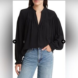 Treasure & Bond Black Smocked Shoulder Popover Blouse
